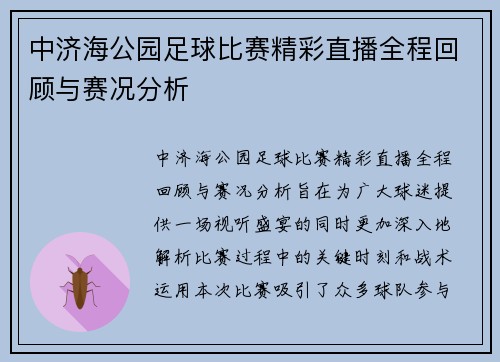 中济海公园足球比赛精彩直播全程回顾与赛况分析
